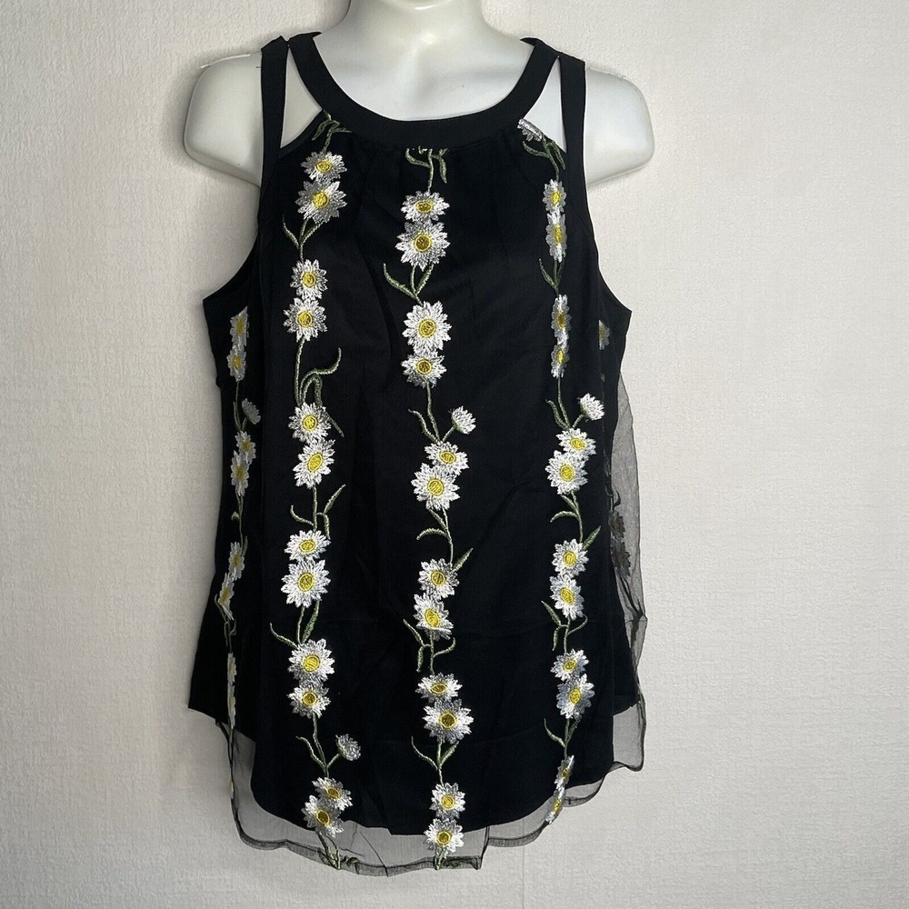 Candie's‎ Floral Black Daisy Embroidered Halter Cutout Tank Top Women S Vietnam